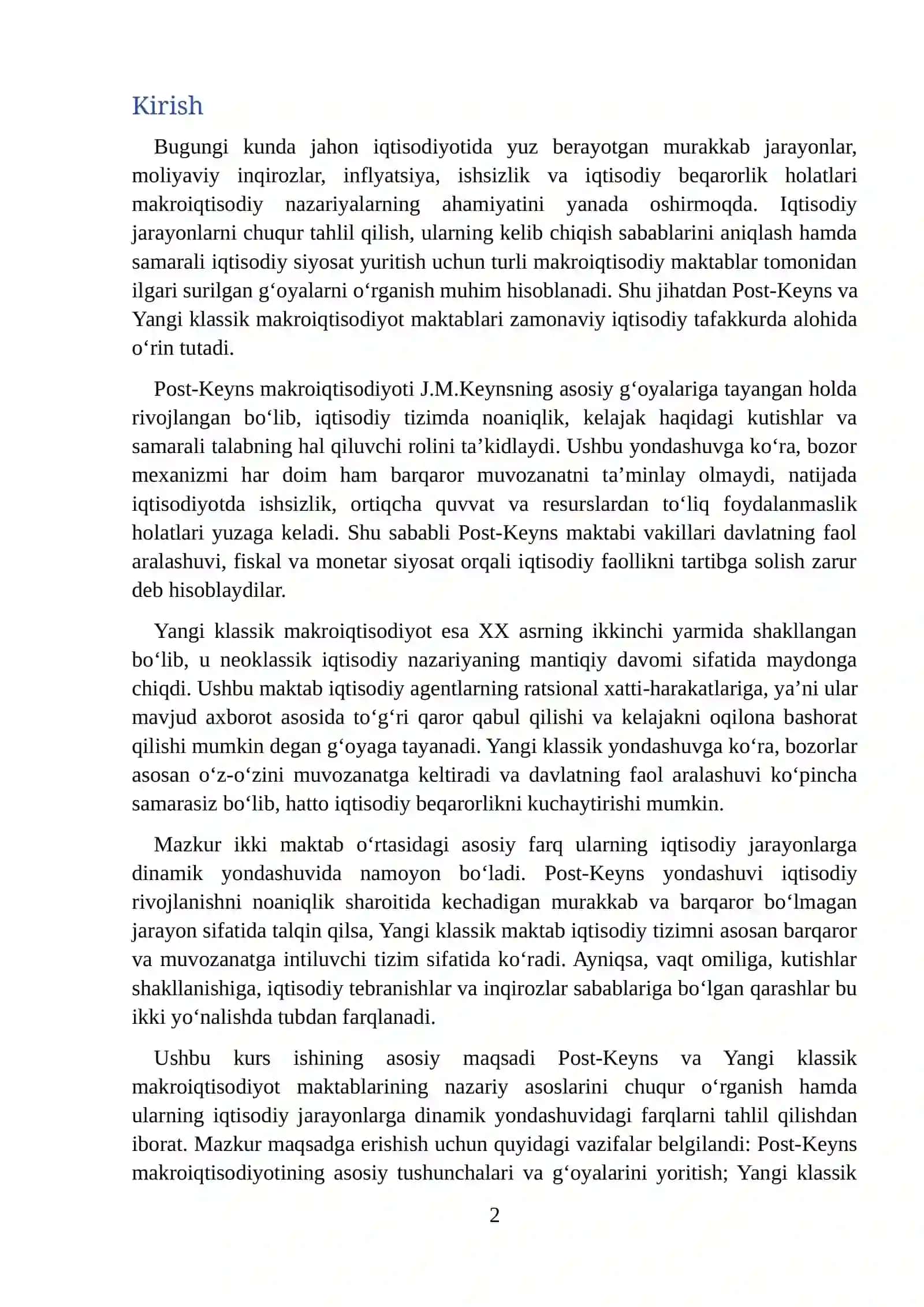 Post-Keyns va yangi klassik makroiqtisodiyotning dinamik farqlari 2