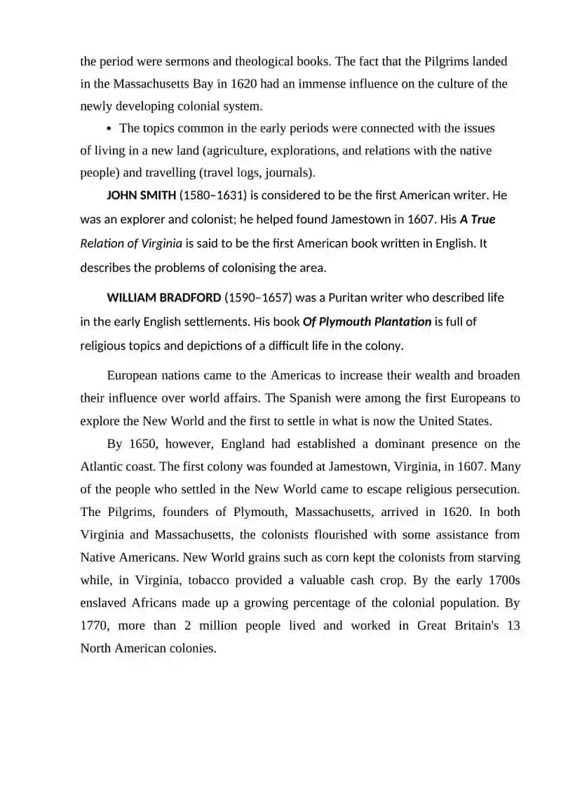 THE COLONIAL PERIOD IN AMERICAN LITERATURE (1650-1750) 2