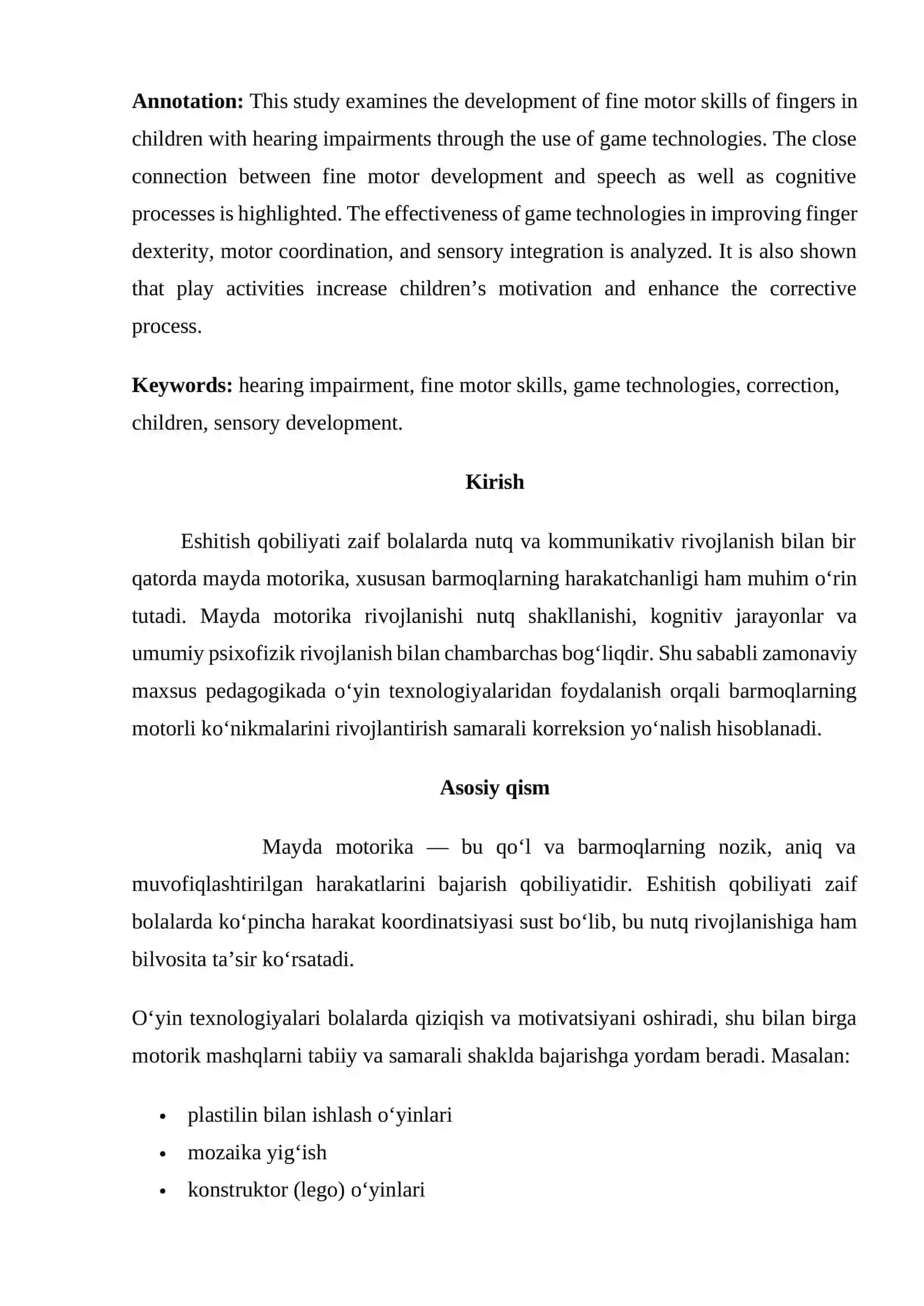 Barmoqlarning motorli ko'nikmalarini rivojlantirishning korrektiv qiymati 2
