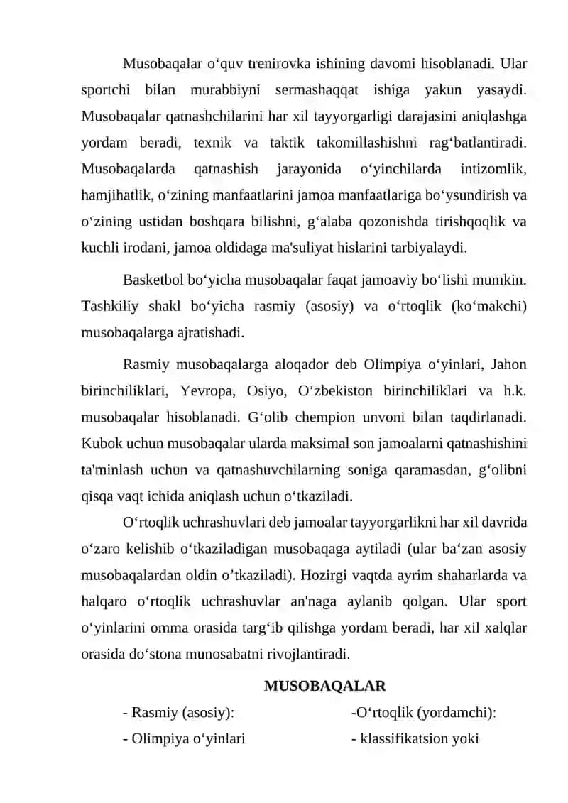 Basketbol sport turi bo’yicha musobaqalar o’tkazish va hakamlik qilishni o’rgatish 2