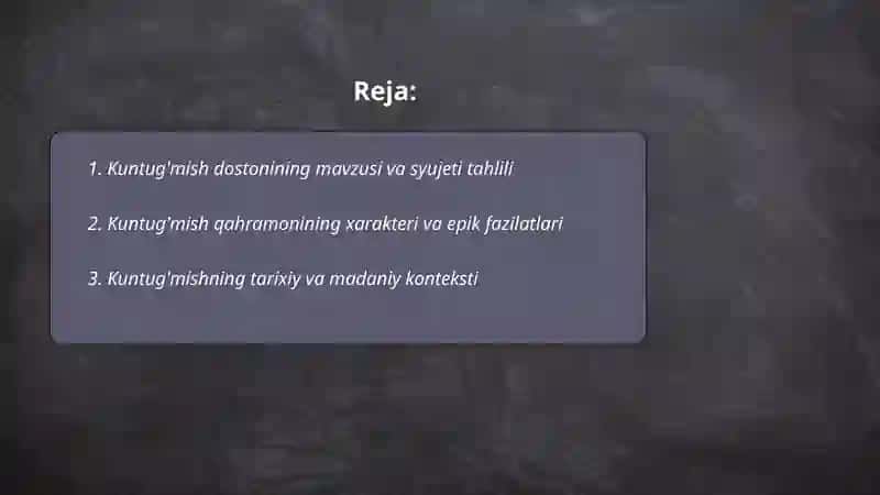 KUNTUG'MISH DOSTONI TAHLILI. MALIKAI AYYOR DOSTONI TAHLILI 2