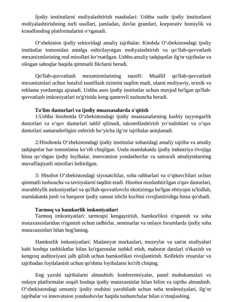 O'Zbekistonda Ijodiy Muassasalar Faoliyati: Amaliy Tajribalar Tasnifi 2