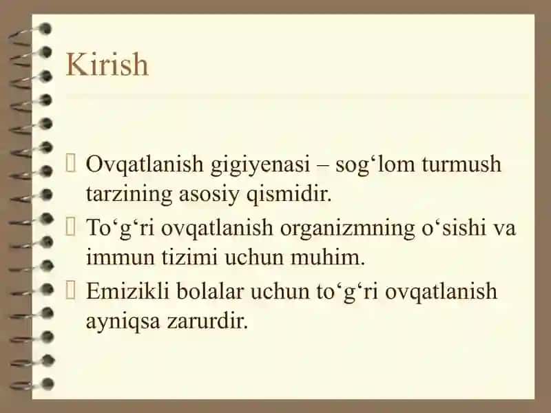 OVQATLANISH GIGIYENASI VA EMIZIKLI BOLANING OVQATLANISHI 2