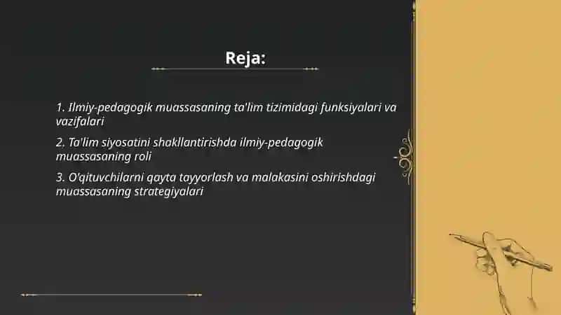 Ilmiy-pedagogik muassasaning ta'lim tizimidagi funksiyalari va vazifalari 2