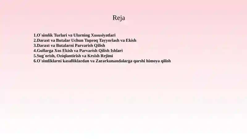 Daraxt, Buta, Gullar va Lianasimon O`simliklarni Yetishtirish va Parvarish Qilish Agrotexnikasi 2