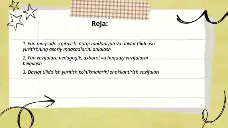 O'qituvchi nutqi madaniyati va davlat tilida ish yuritish fanining maqsadi va vazifasi 2
