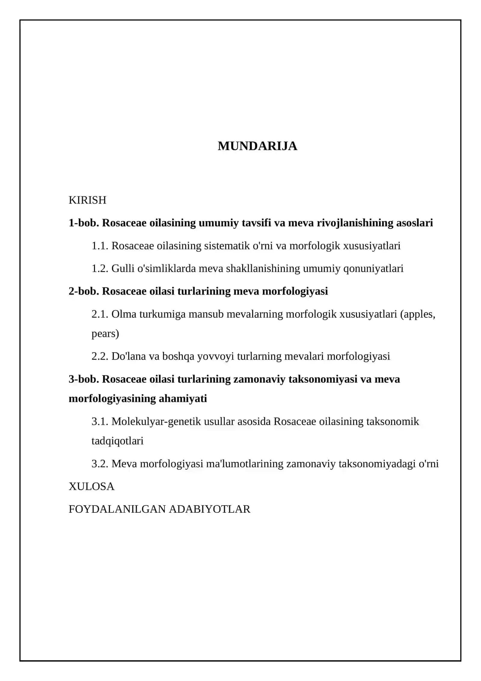Rosaceae (Ra'nodoshlar) oilasi turlarining meva morfologiyasi va zamonaviy taksonomiyasi 2