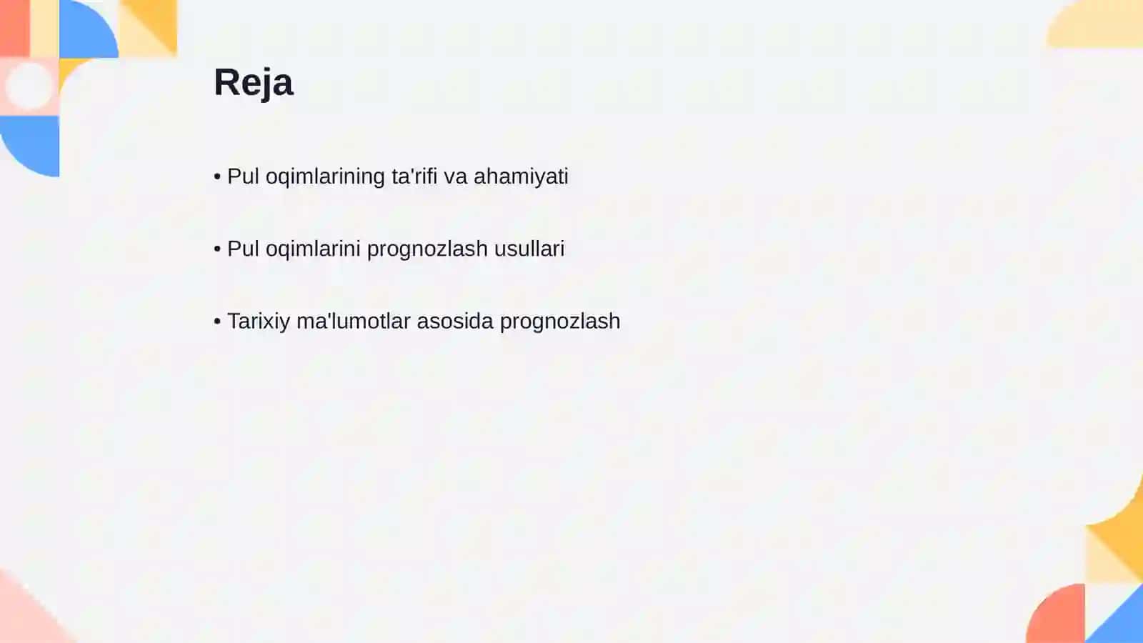 Pul oqimlarini prognozlash 2
