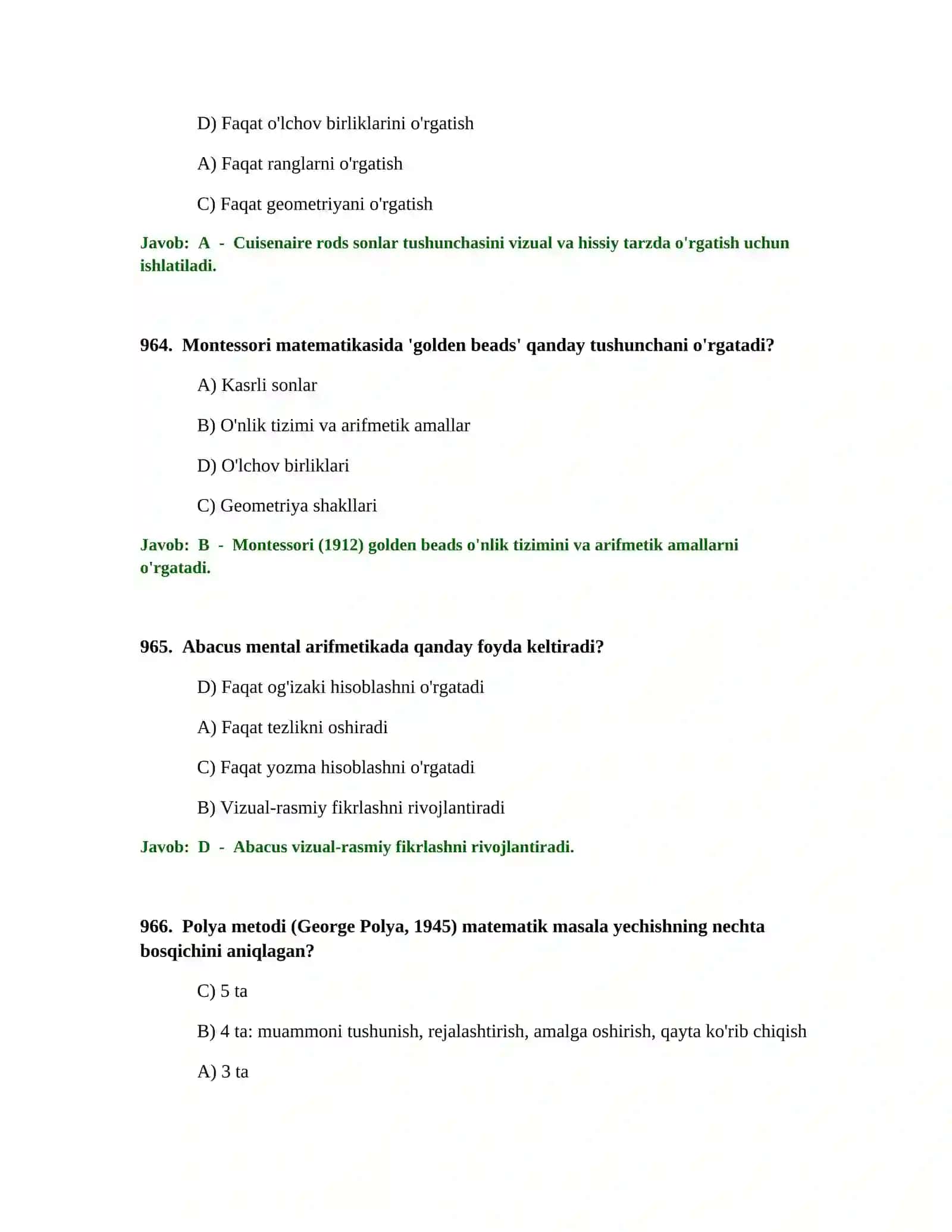 BOSHLANG'ICH TA'LIM O'QITUVCHISI TEST SINOVLARI 2
