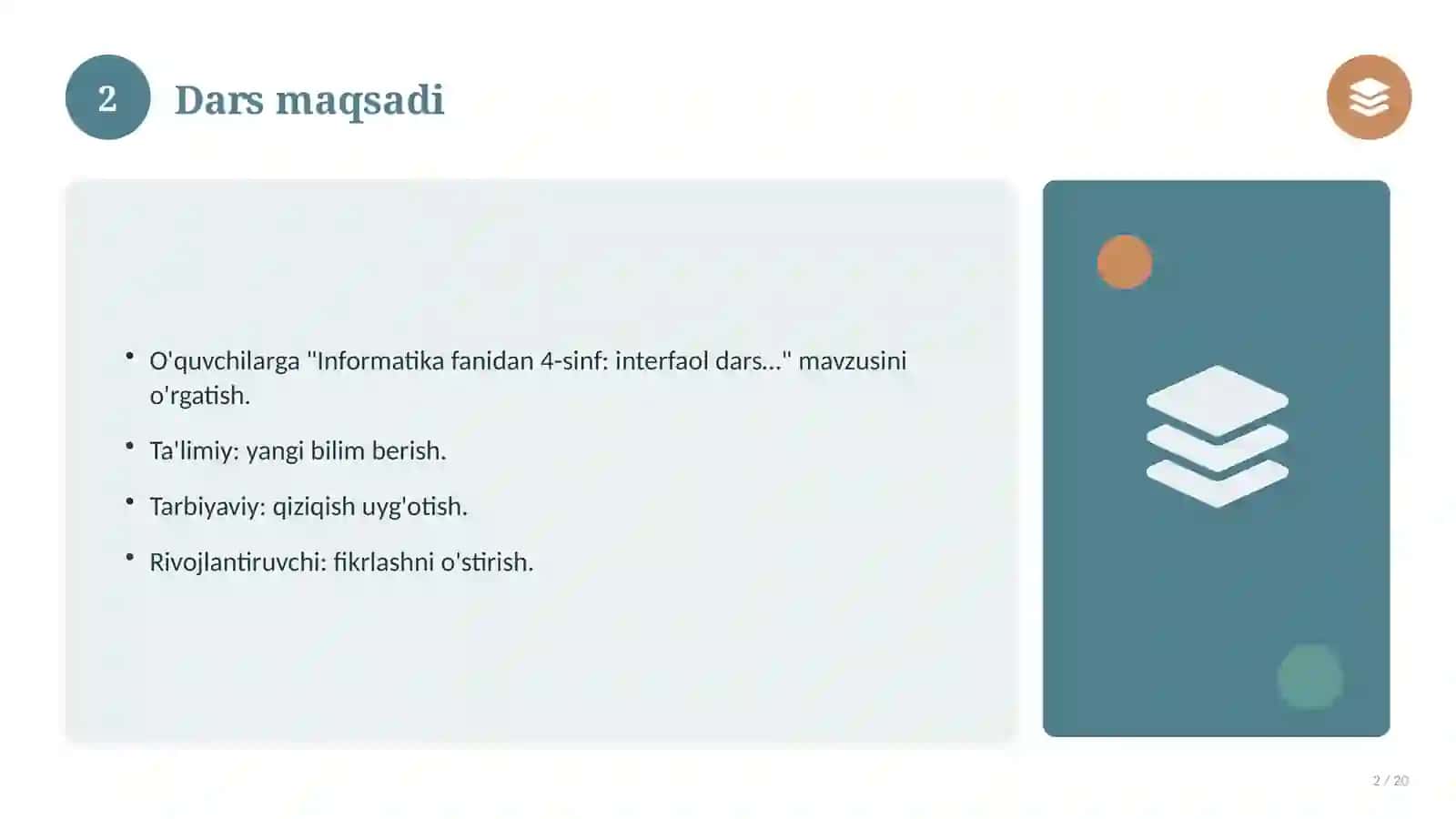 Informatika fanidan 4-sinf: interfaol dars ishlanmasi 2
