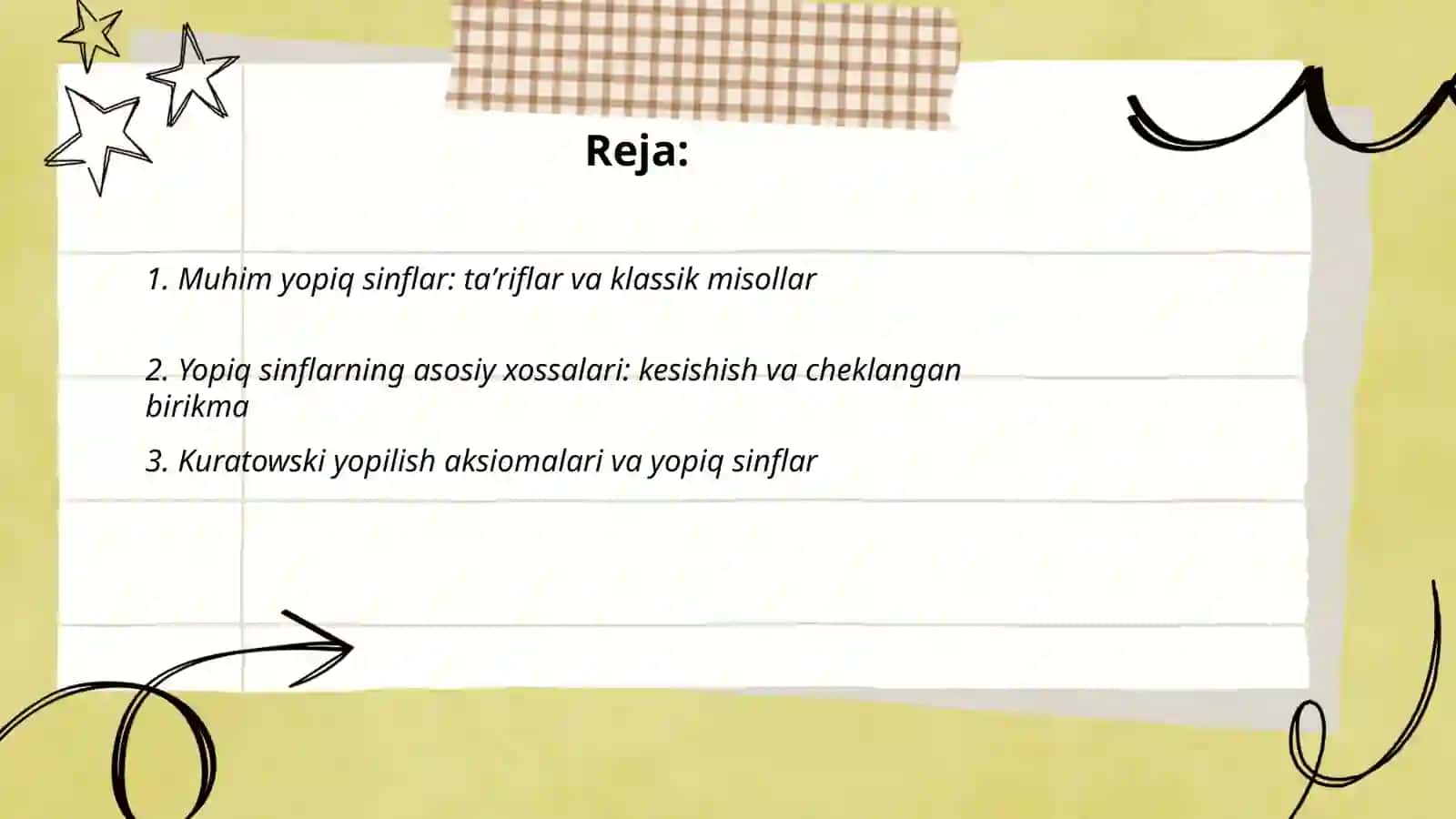 Muhim yopiq sinflar va ularga doir lemmalar 2