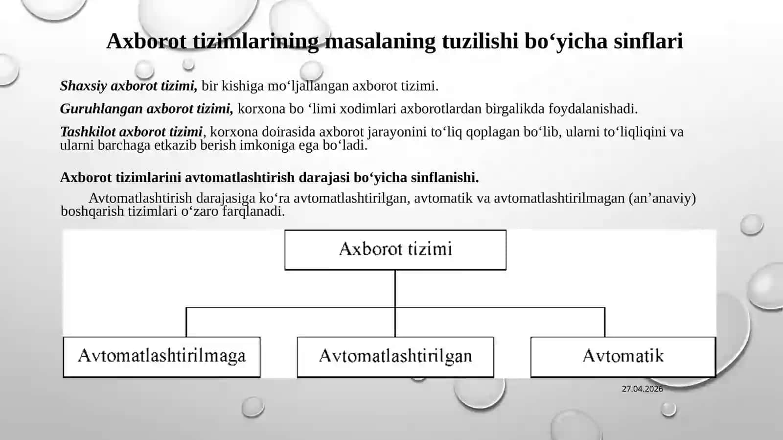 Axborot tizimlarining tavsiflanishi 2
