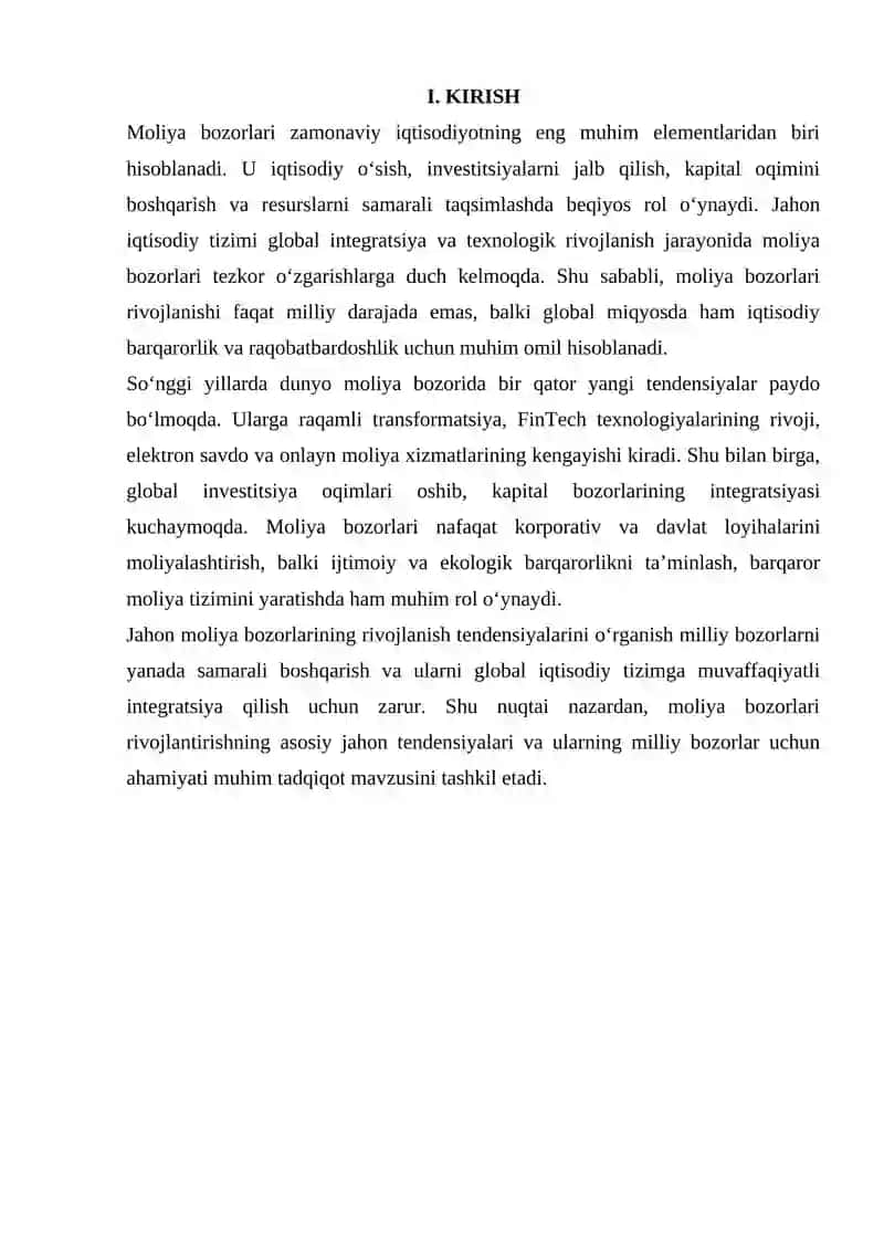 MOLIYA BOZORLARINI RIVOJLANTIRISHNING ASOSIY JAHON TENDENSIYALARI 2