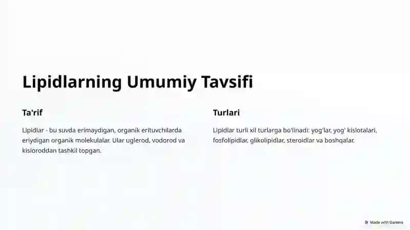 Odam To'qimasi Lipidlarining Tuzilishi va Tasnifi 2