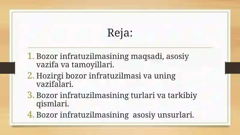 Bozor infratuzilmasi va uning asosiy unsurlari 2