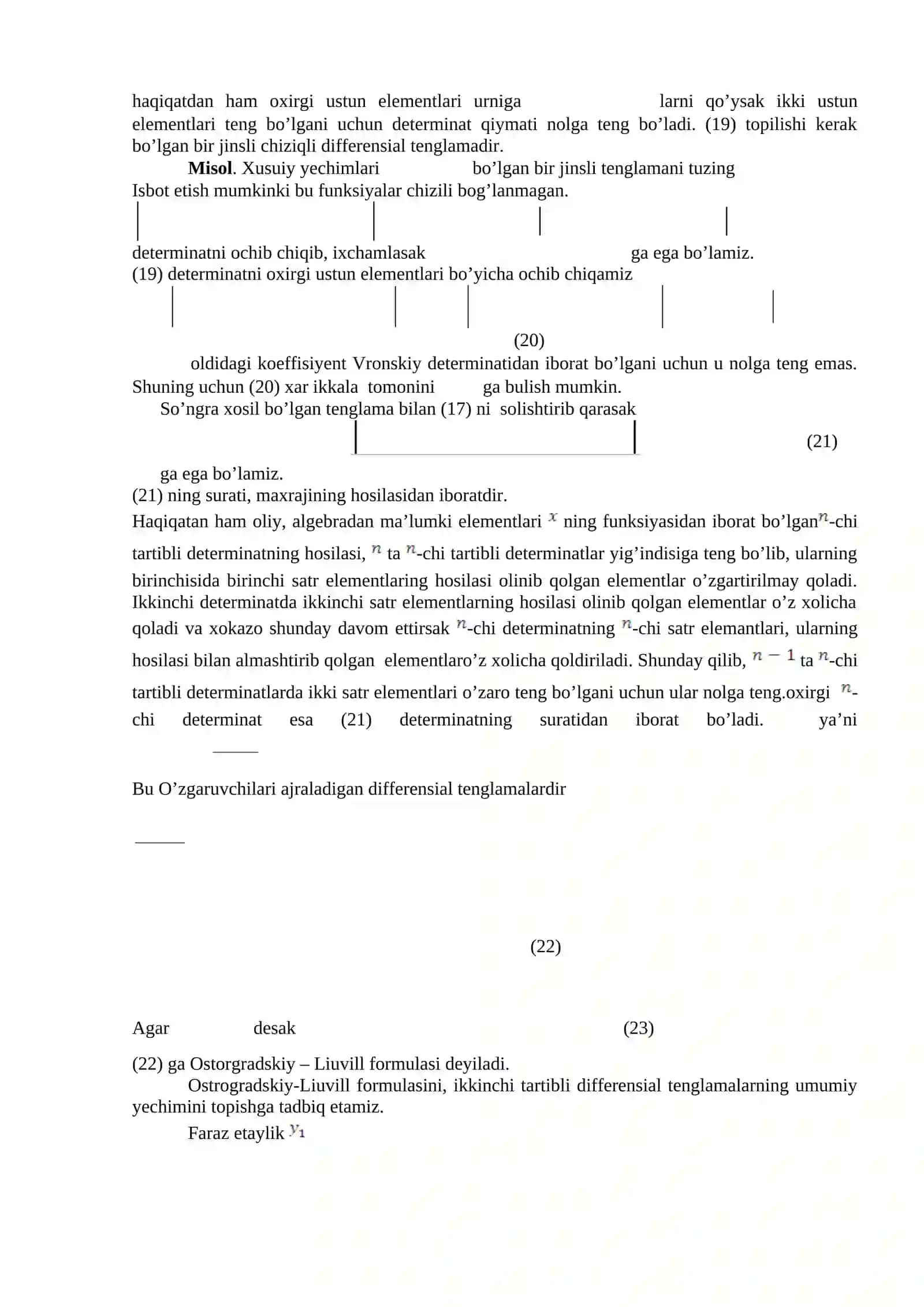 Yechimning fundamental sistemasi. Ostrogradskiy –liuvill formulasi 2