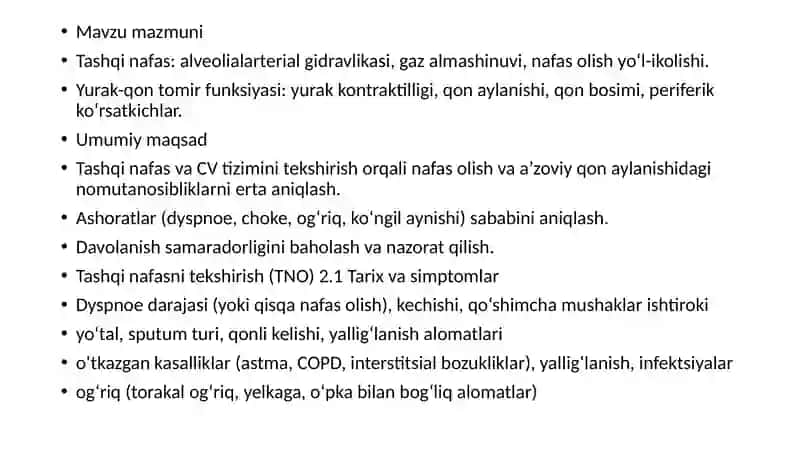 Tashqinafas va Yurak-qontomir funksiyasini tekshirish 2