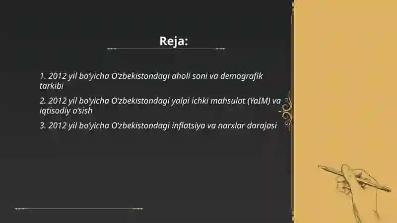 2012 yil bo‘yicha O‘zbekistondagi aholi soni va demografik tarkibi 2