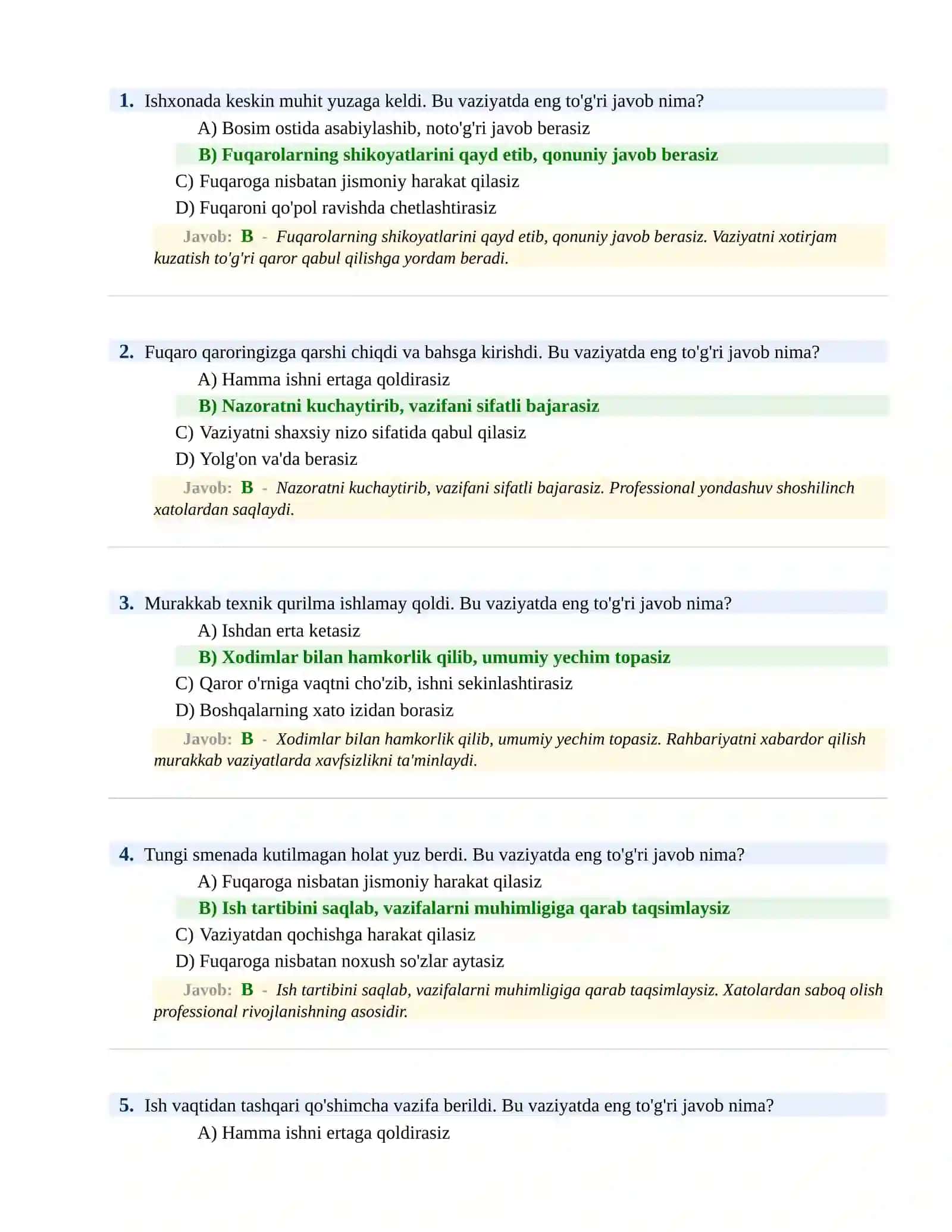 BOJXONA XIZMATIGA ISHGA KIRISH PSIXOLOGIK SINOV Testlari 2