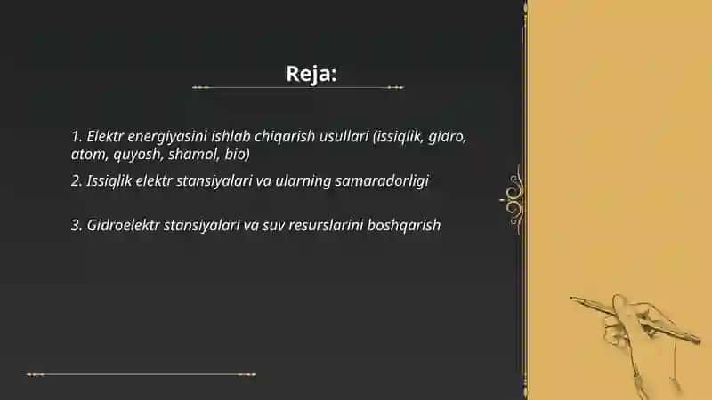 Elektr energiyani ishlab chiqarish uzatish taqsimlash va istemol qilish 2