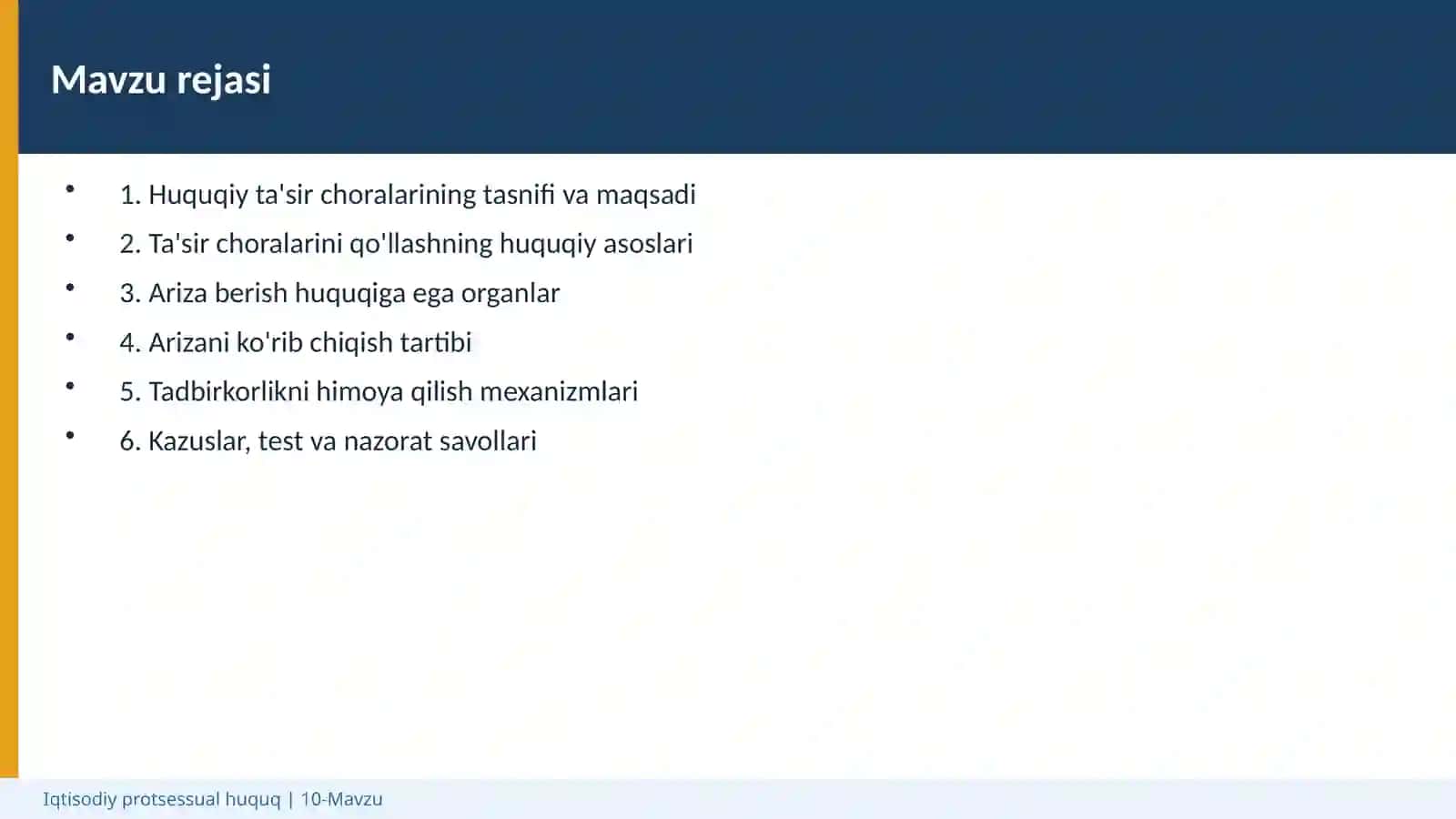 Iqtisodiy protsessual huquq | 10-Mavzu 2