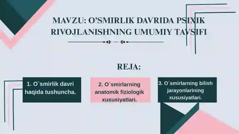 Umumiy psixologiya fanidan ta'lim 2