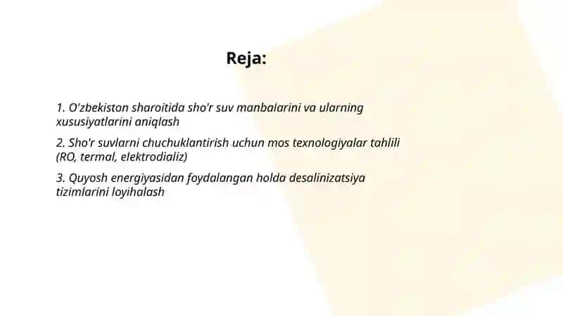 O'zbekiston sharoitida sho'r suvlarni chuchuklantirish g'oyasini yaratish 2