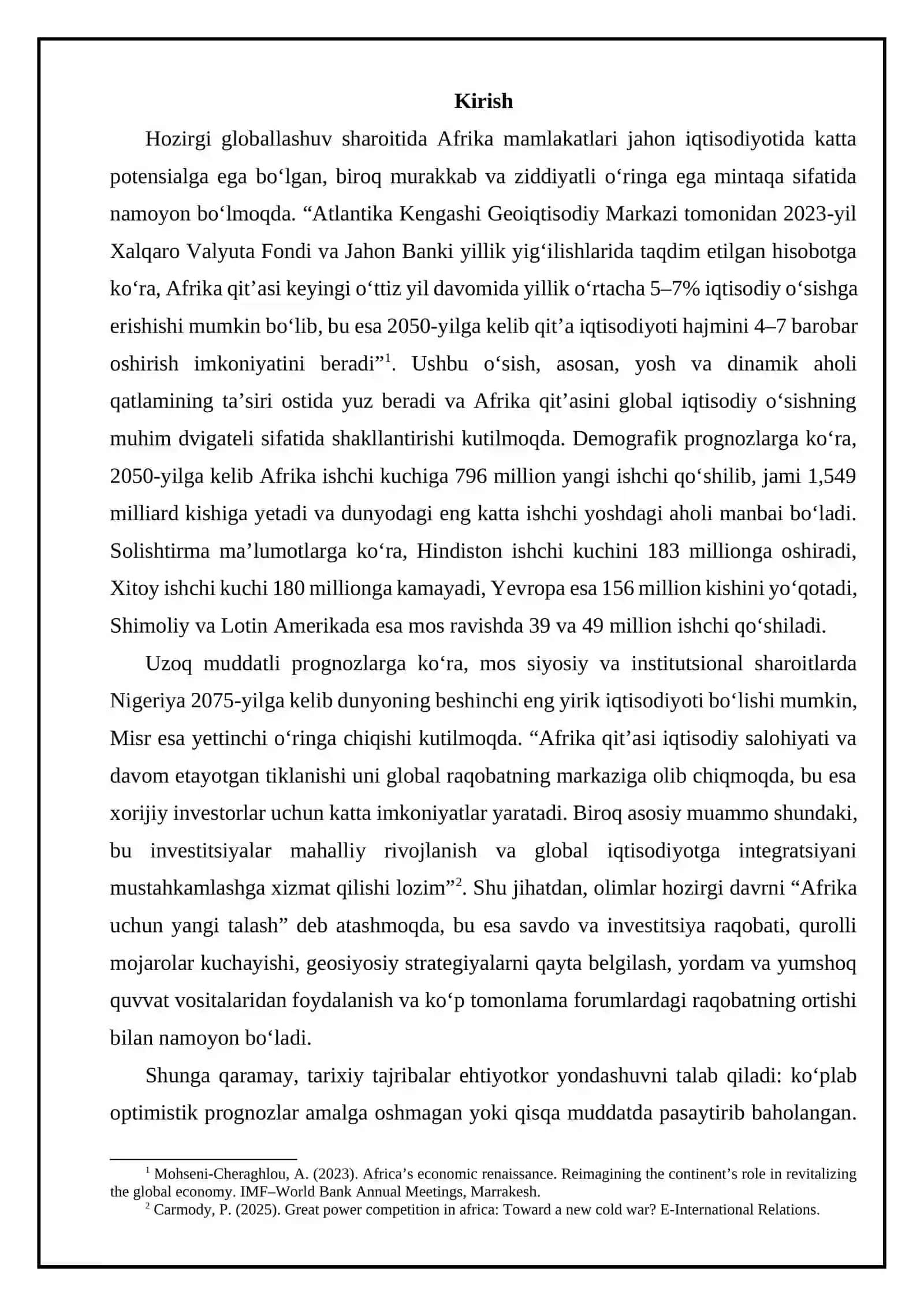 Afrika mamlakatlarining jahon iqtisodiyotidagi o‘rni va muammolari 2