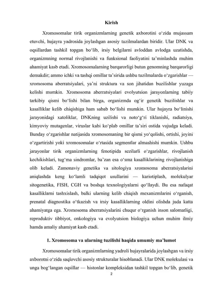 Xromosoma abberatsiyalari yoki qayta tuzilishi 2