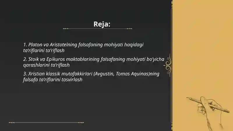 Falsafaning mohiyatiga oid ĝarb va sharq mutaffakirlari tariflarini tavsiflash 2