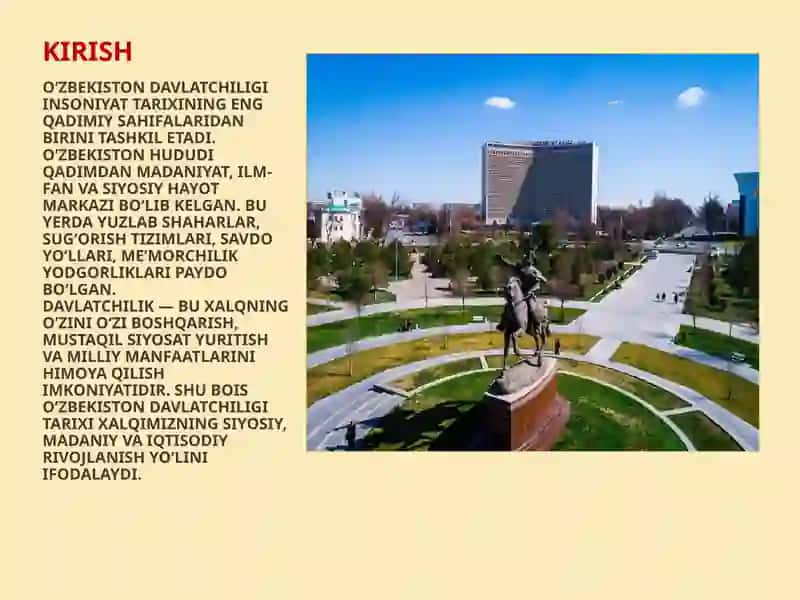O`ZBEKISTON DAVLATCHILIGINING TARIXIY BOSQICHLARI 2
