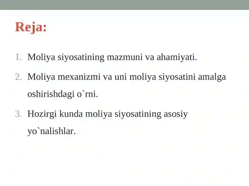 MOLIYA SIYOSATI VA MOLIYA MEXANIZMI 2