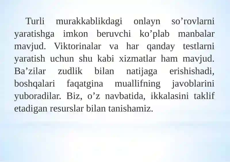 Googlexizmatlari: on-line-testshaklini yaratish 2