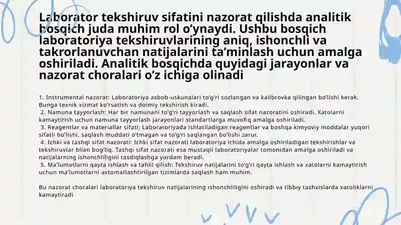 Laborator tekshiruvlar sifatini nazorat qilish analitik bosqichi 2