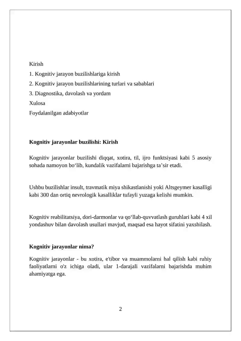 Kognetiv jarayonlar buzlishlari 2