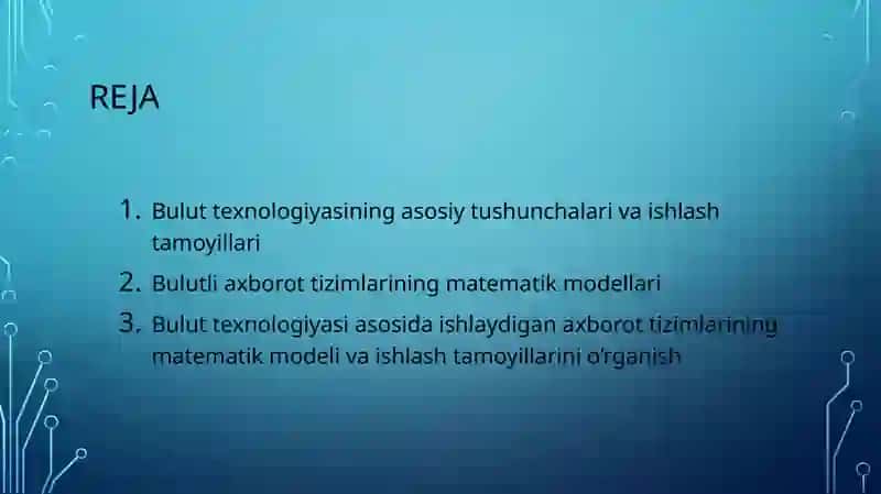 Bulut texnologiyasi asosida ishlaydigan axborot tizimlarining matematik modeli va ishlash tamoyillarini o’rganish 2