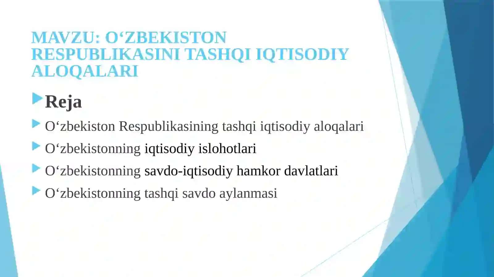 O‘ZBЕKISTON RЕSPUBLIKASINI TASHQI IQTISODIY ALOQALARI 2