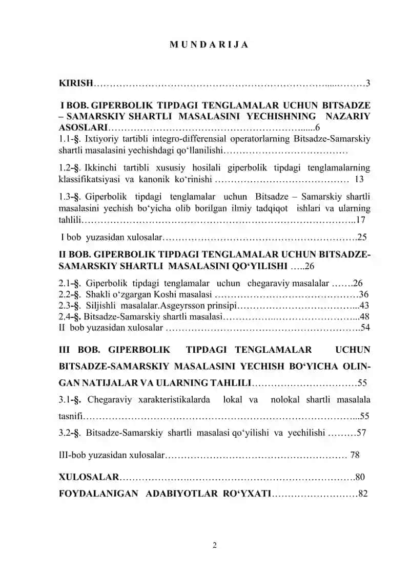 GIPERBOLIK TIPDAGI TENGLAMALAR  UCHUN BITSADZE-SAMARSKIY SHARTLI MASALASI 2