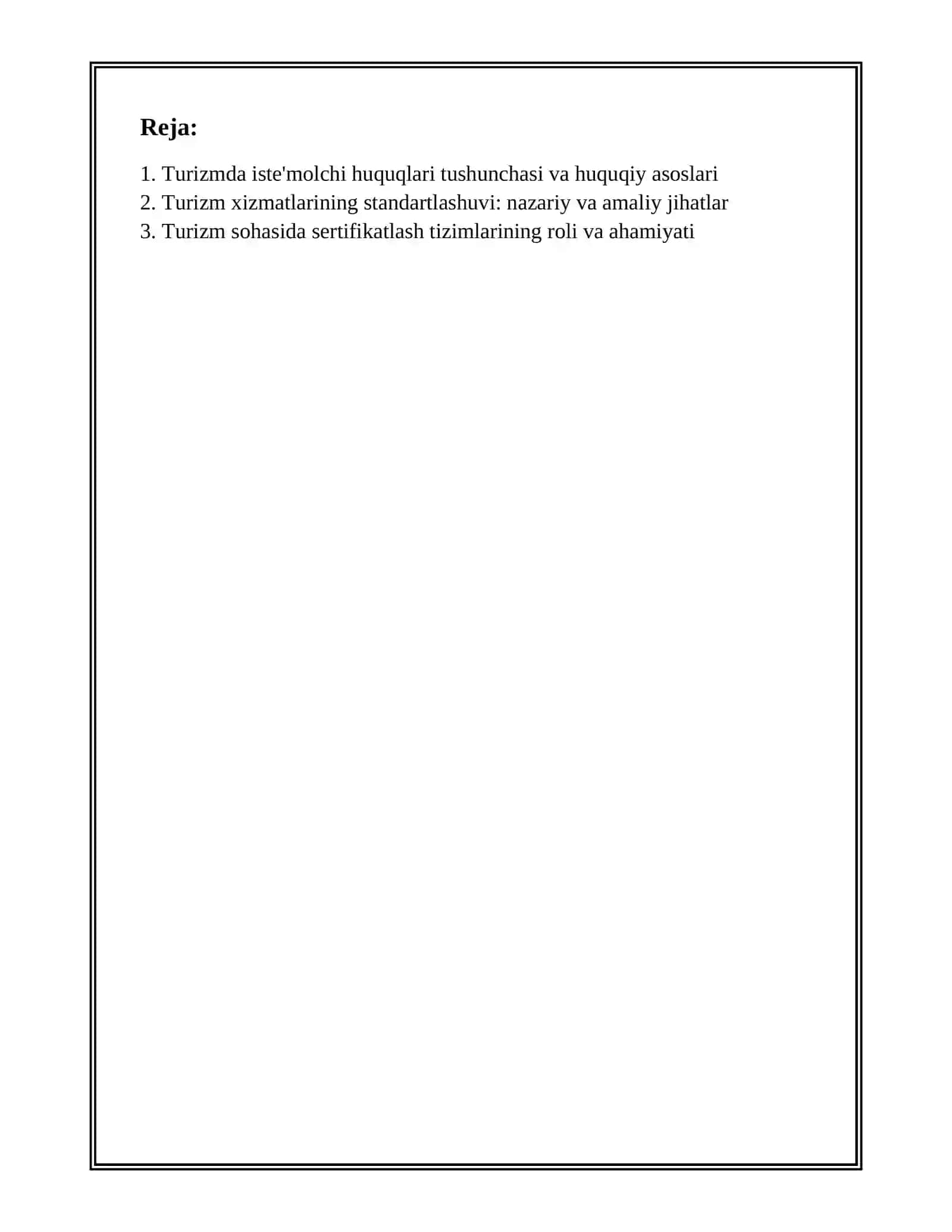 TURIZMDA ISTE'MOLCHI HUQUQLARINI HIMOYA QILISH:STANDARTLASH VA SERTIFIKATLASHNING ROLI 2