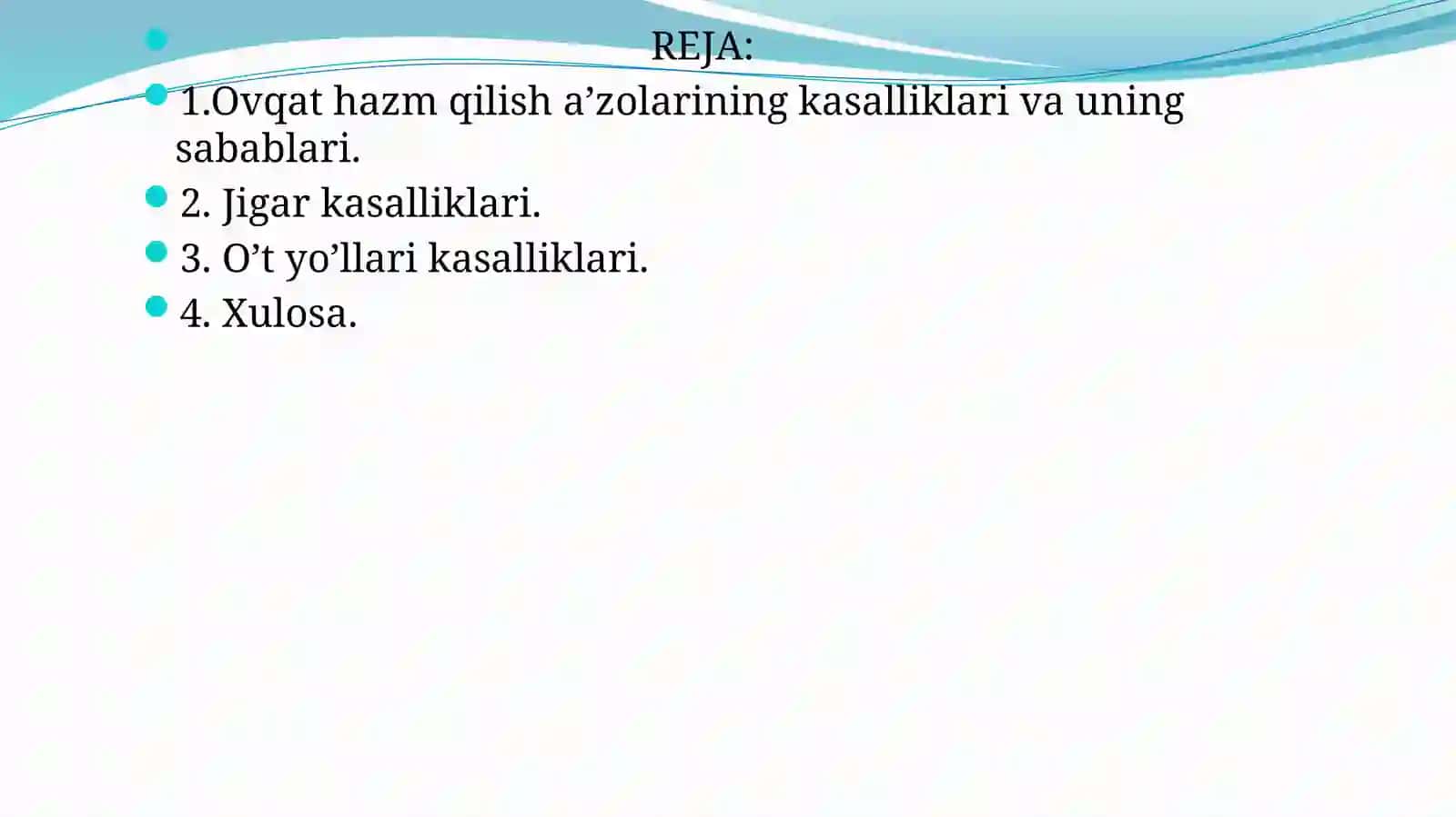 OVQAT XAZM QILISH A’ZOLARI,JIGAR VA O’T YO’LLARI KASALLIKLARINING KELIB CHIQISH SABABLARI VA ULARNI BARTARAF ETISH CHORALARI 2