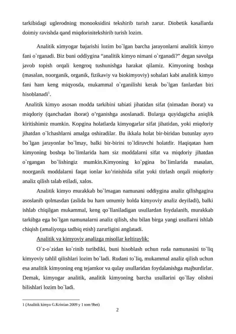 Analitik kimyo fanining vazifasi va mohiyati.Analitik kimyo usullarining sinflanishi I va II- guruh kationlari tavsifi 2