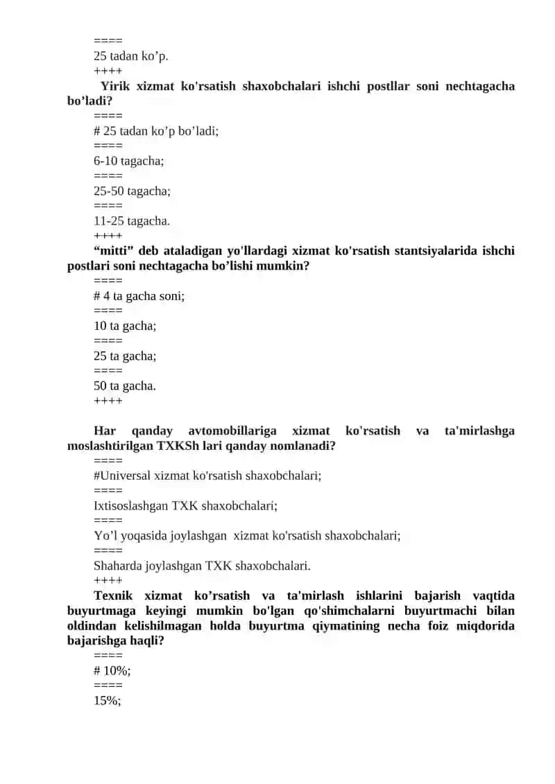 Avtotransport vositalariga texnik xizmat ko'rsatish tarmog’i 2