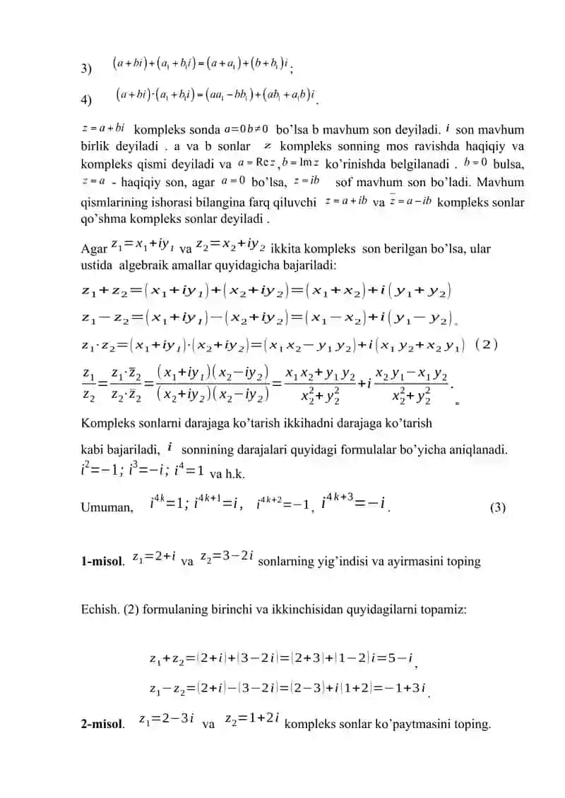 Kompleks sonlar. 2
