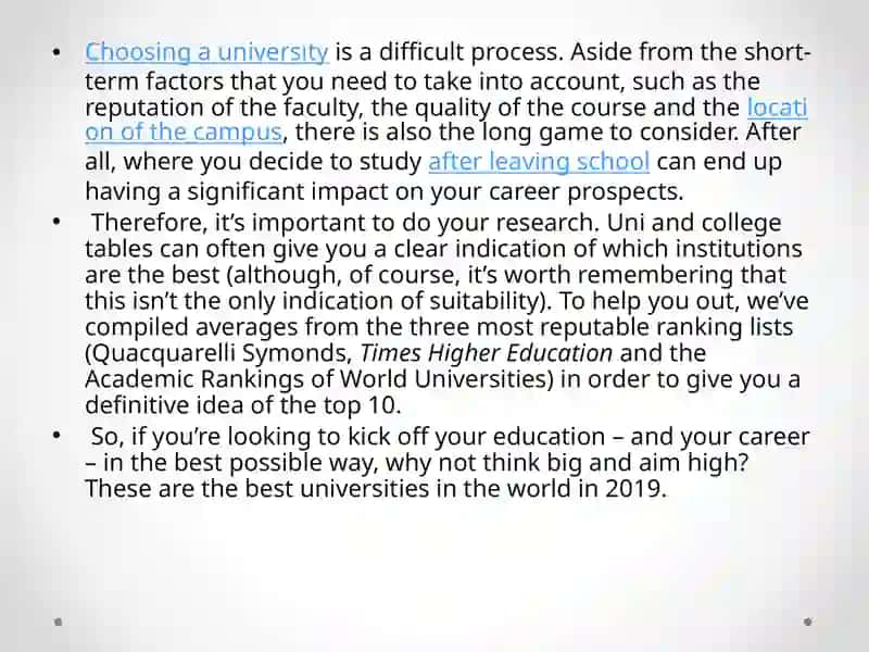 The 10 Best Universities in the World 2