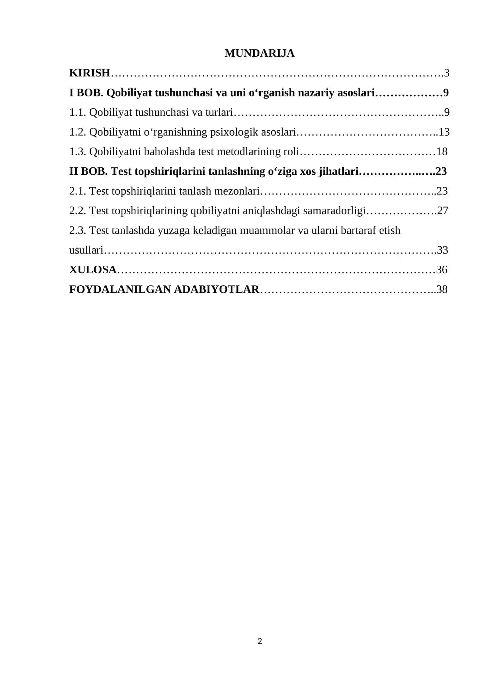Qobiliyatni Organish Test Topshiriqlarini Tanlashning Oziga Xos Jihatlari mavzusida tayyor kurs ishi 2