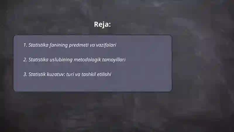 Statistika fanini predmrti va uslubi 2