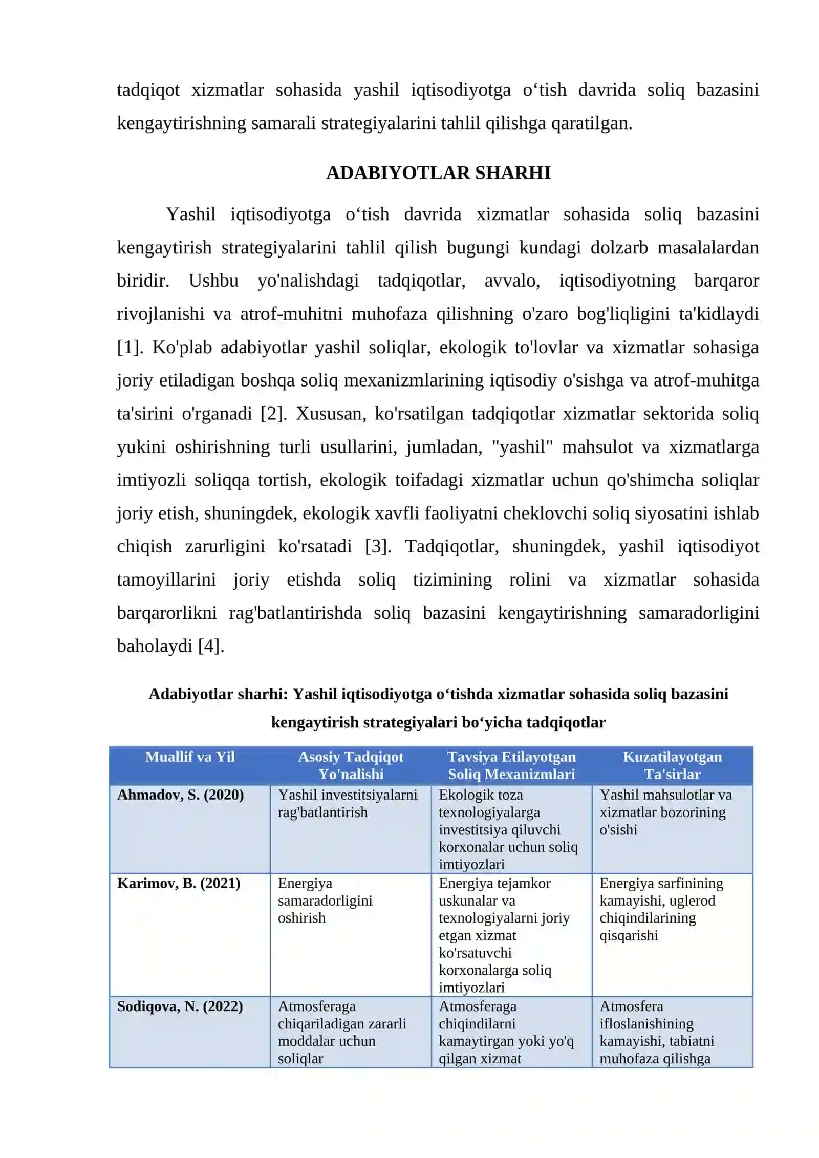 YASHIL IQTISODIYOTGA OʻTISH DAVRIDA XIZMATLAR SOHASIDA SOLIQ BAZASINI KENGAYTIRISH STRATEGIYALARI 2