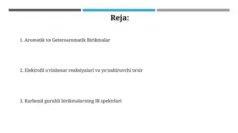 Aromatik uglevodorodlar va geteroaromatik birikmalar. Karbonil tutgan birikmalar IQ spektrlari 2
