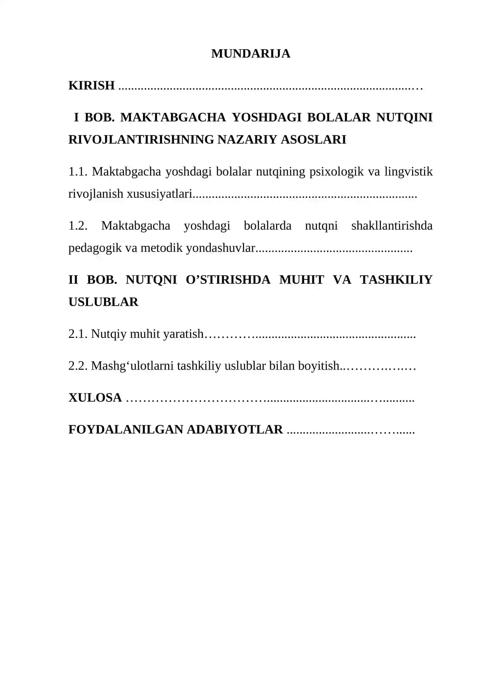 NUTQ O’STIRISH METODIKASI FANIDAN KURS ISHI 2