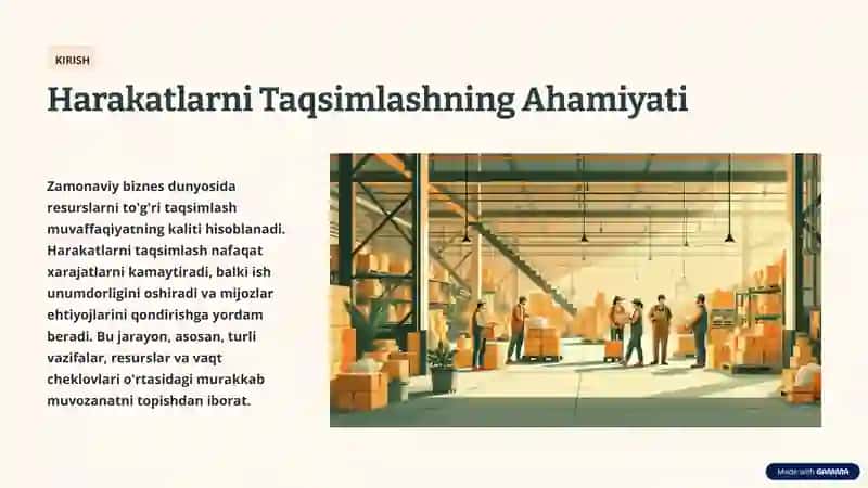 Harakatlarni Taqsimlash Usullari: Samaradorlik va Optimallash 2